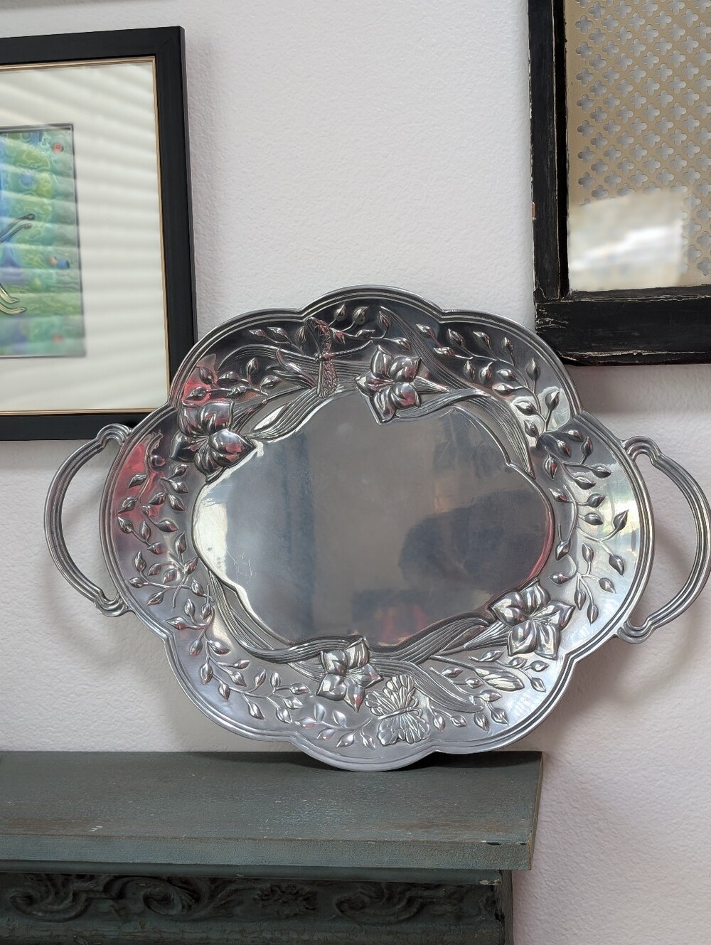 Vtg Lenox Butterfly Meadow Lrg Oval Serving Tray Silver Metal Platter w/ Handles
